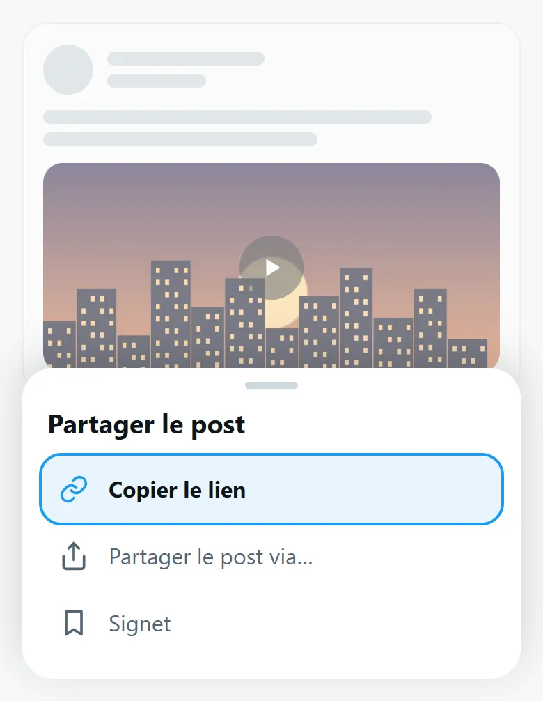 Menu Partager d’un post sur X avec Copier le lien en évidence